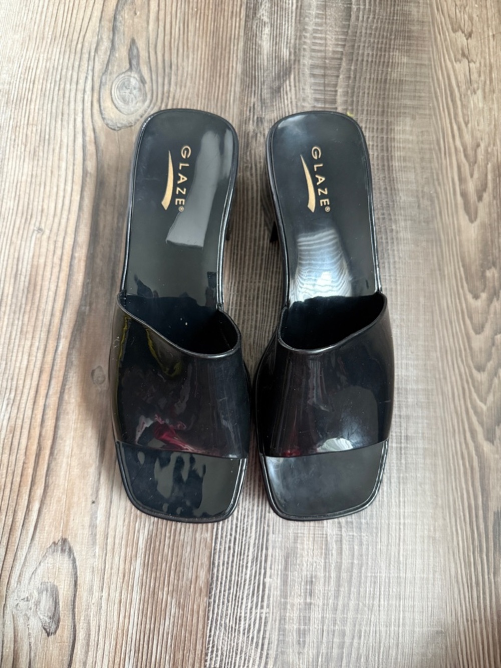 Glaze Black Patent Slide Mules